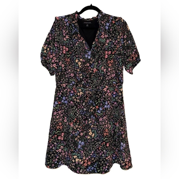 Nwt 41 Hawtorn Black Multicolor Floral Short Sleeve Dress Tie Waist With Pockets - Picture 1 of 6
